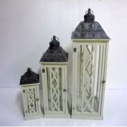 S/3 LANTERNS WOODEN WHITE METAL 34x34x104cm 819-01436