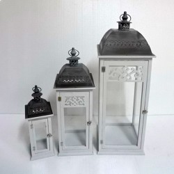 S/3 LANTERNS WOODEN WHITE METAL 35x35x95cm 819-01437