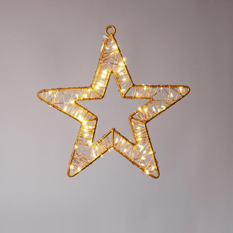 LIGHTED STAR 23cm, 80 MINI LED, 4,5V ADAPTOR, BRONZE METAL FRAME, BRONZE COPPER WIRE, 70 WARM WHITE & 10 WARM WHITE FLASH MINI LED, LEAD WIRE 5m, IP44 600-22552