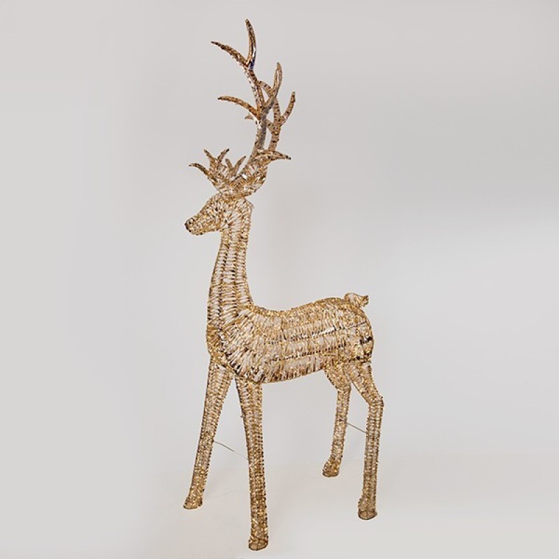 LIGHTED GOLD REINDEER 270cm, 5200 MINI LED, 31V ADAPTOR, 8 M/F, SILVER COPPER WIRE, GOLD METAL FRAME, WARM WHITE LED, LEAD WIRE 5m, IP44 600-22573