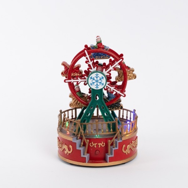 FERRIS WHEEL, GREEN RED, WITH LIGHT, MUSIC AND MOVEMENT, BATTERY OPERATED, 13x13x18.5cm 600-47709