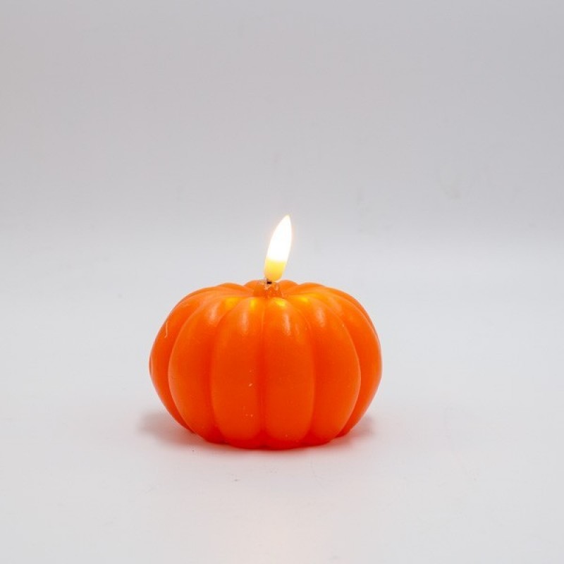 LIGHTED CANDLE, ORANGE PUMPKIN, BATTERY BOX 2xAAA, WARM WHITE LED, 9x9cm, IP20 147-15140
