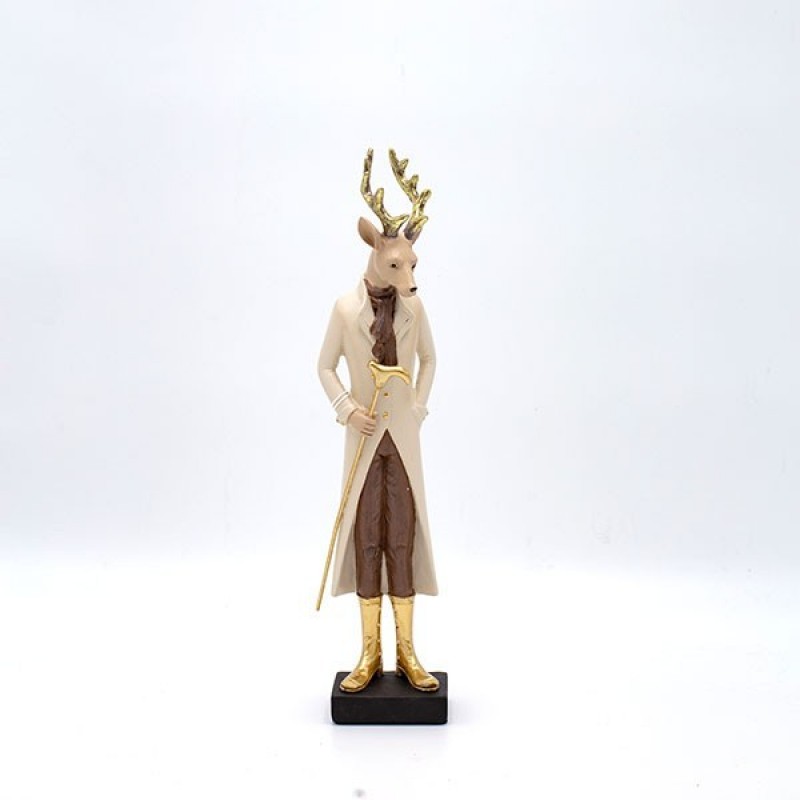 REINDEER POLYRESIN, WITH SMOKING PIPE AND CANE, 31cm 600-47125