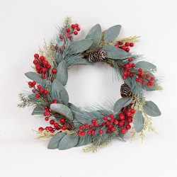 WREATH WITH RED PEARL BERRIES, 48cm 600-47981