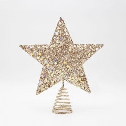 TOP TREE WITH CHAMPAGNE THREAD AND IRIDESCENT LITTLE STARS, 25x30cm 600-48064