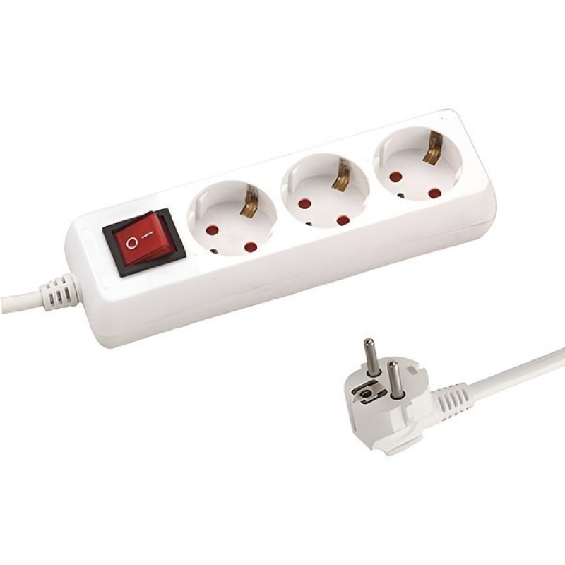SOCKET 3 SCHUKO HOLES CABLE 3X1,5mm EXTENSION 1,5m WITH SWITCH BULK PACKAGE 147-62216