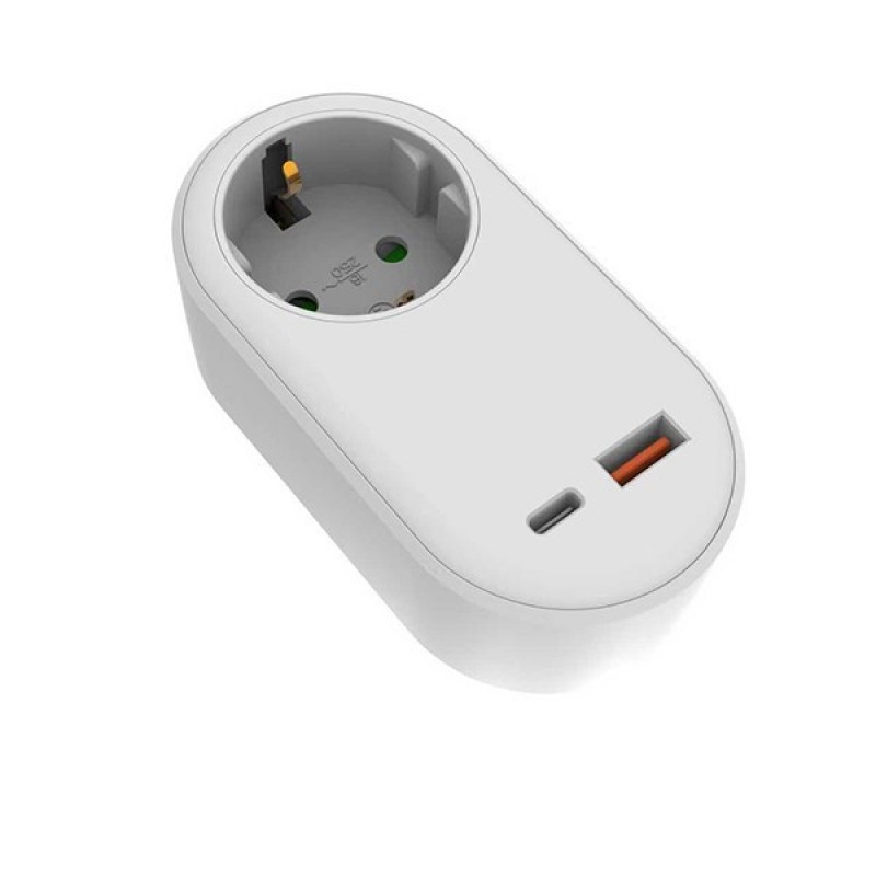 АДАПТОР SCHUKO С 2 USB (TYPE C + TYPE A) БЯЛ С КАПАК